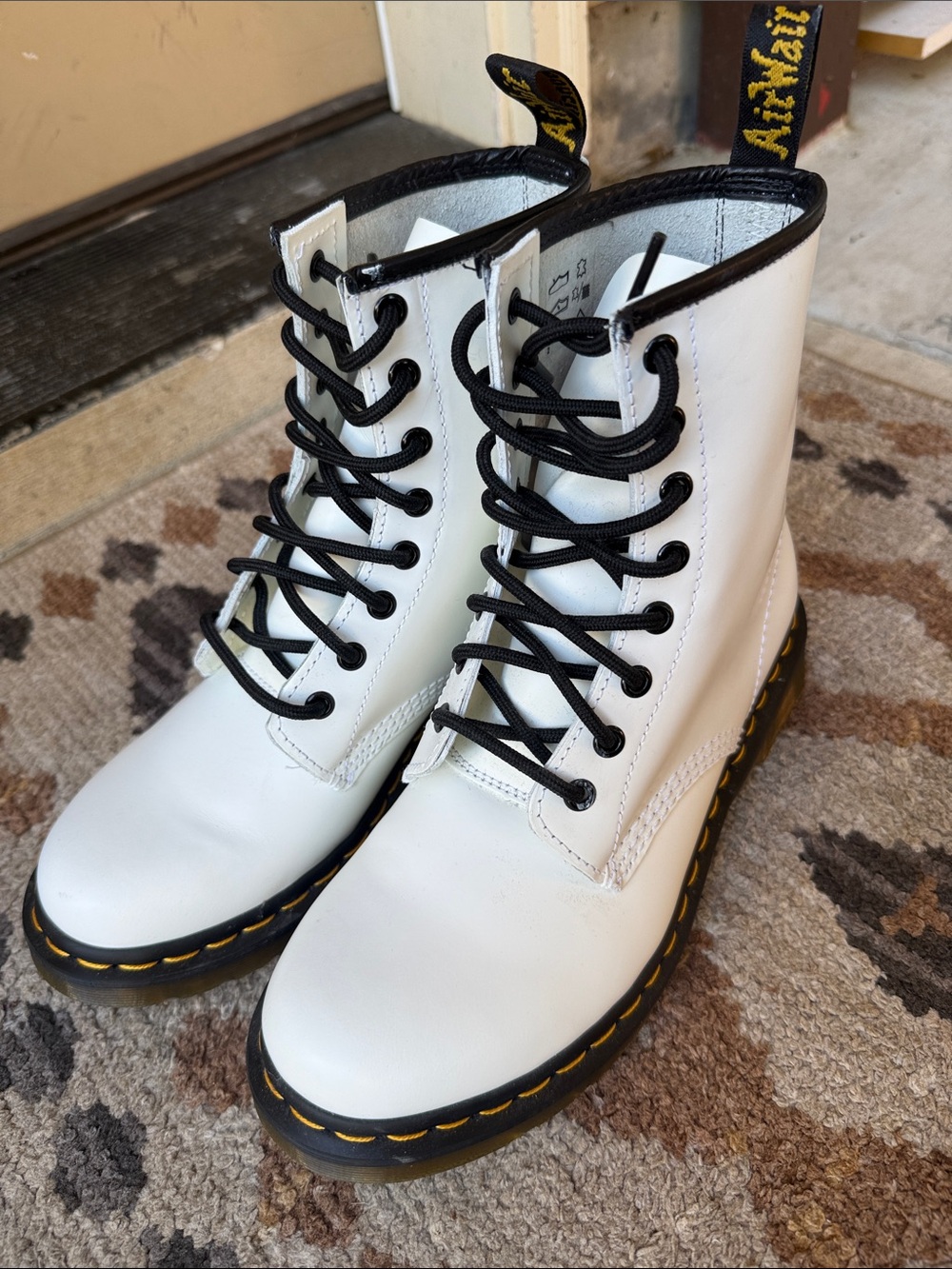 Dr. Martens White Leather Lace-Up Boots with Black Trim